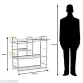 Stainless steel modular kitchen rack, 4 shelves, dish rack with plate & cutlery stand, 1 spoon and 2 glass holders, 24 x 24 inches upper plate design